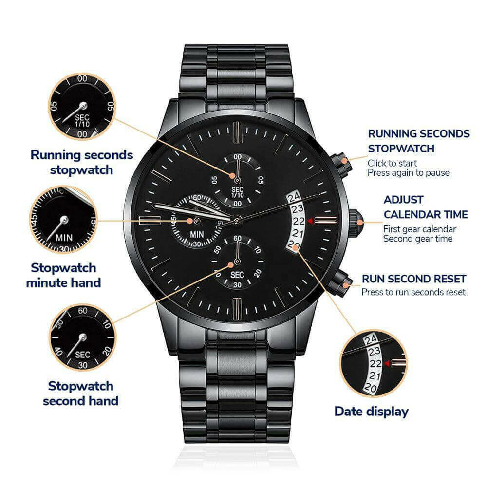 Custom Engraved Black Chronograph Watch