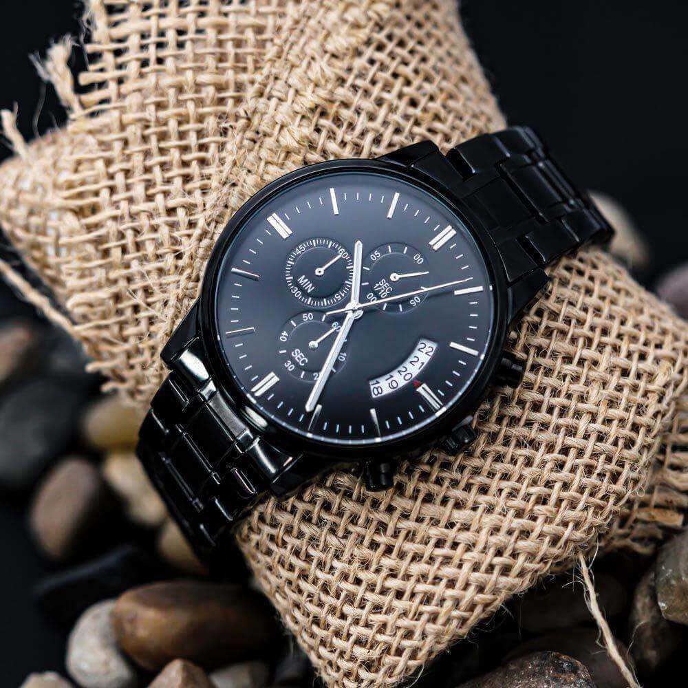 Custom Engraved Black Chronograph Watch