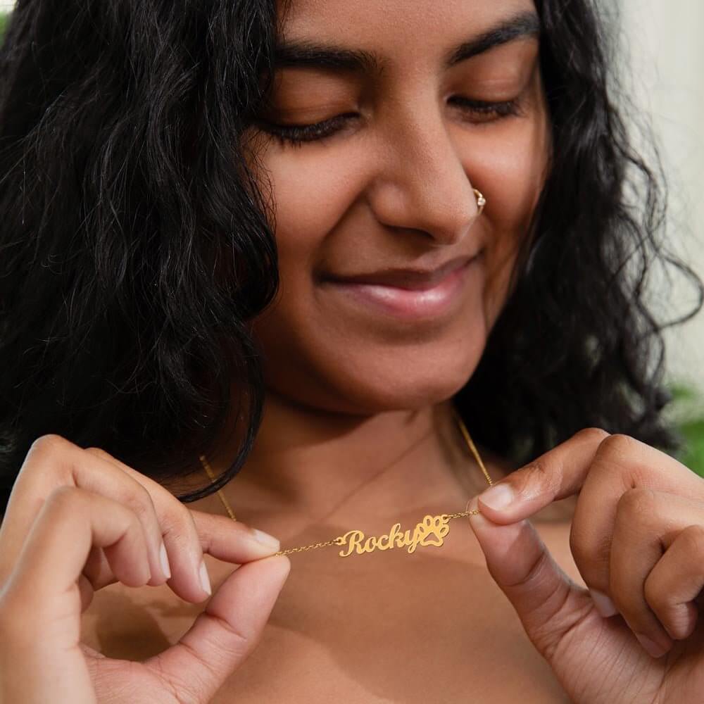 Personalized Name Necklace with Paw Print Pendant for Pet Lovers (No MC) - PrittiJewelry